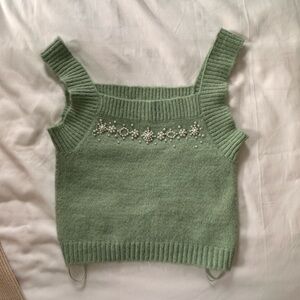 Zara Mint Knit Sweater with Embellishments